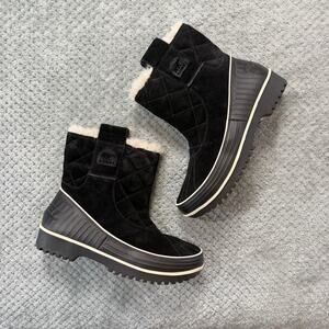 SOREL TIVOLI II Black Pull On Winter Ankle Boots Waterproof Sherpa Lined 10 Wmns